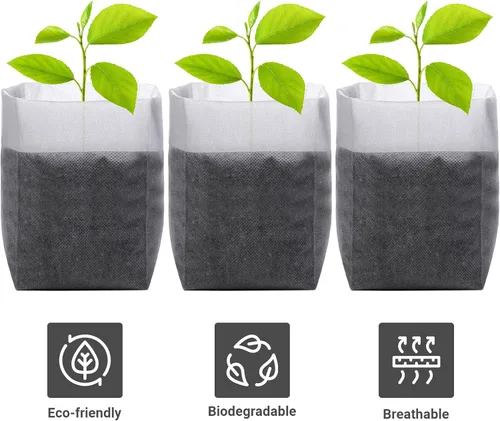 Miniatura 4 de Greaner 100 bolsas de cultivo de vivero grandes, 7.8 x 8.6 pulgadas, bolsa de cultivo de plántulas de tela biodegradable no tejida, bolsas