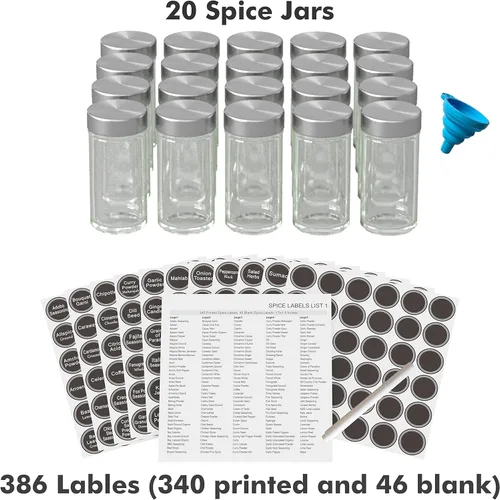 Miniatura 5 de Juego de estante giratorio para especias con 20 tarros de especias, organizador de torre de especias de cocina para encimera o gabinete. Madera
