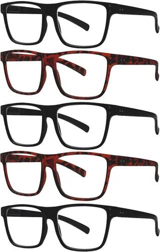 Kerecsen Paquete de 5 lentes de lectura de gran tamaño, bloqueo de luz azul, lectores cuadrados de marco grande para hombres y mujeres