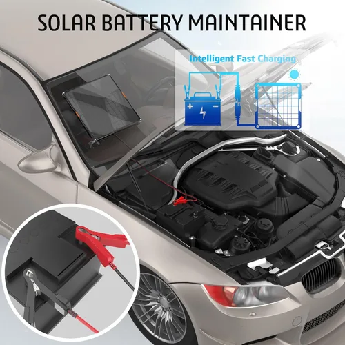 Miniatura 4 de OYMSAE Cargador de batería solar de 12 V, mantenedor de batería solar impermeable de 10 W, cargador de panel solar portátil con controlador MPPT