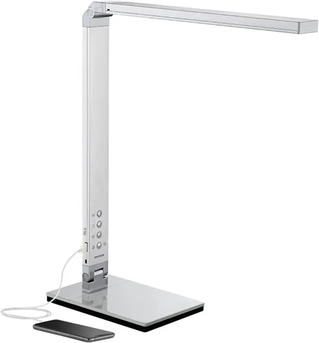 360 Lighting Jett - Lámpara de mesa moderna de escritorio de 16 1/2 pulgadas de alto con puerto de carga USB y luz nocturna LED de aluminio plateado