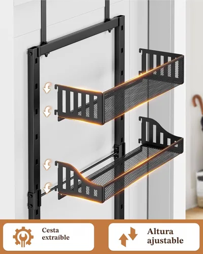 Miniatura 4 de POKIPO Organizador de Despensa de 8 Niveles Sobre la Puerta, Estante Grande de Metal para Especias en Puerta con Canasta Ajustable, 2 en 1 Montaje