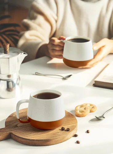 Miniatura 4 de Teocera Juego de 4 tazas de café de cerámica de 12 oz con asas grandes para bebidas calientes o frías como café con leche, cacao, té o jugo - Beige