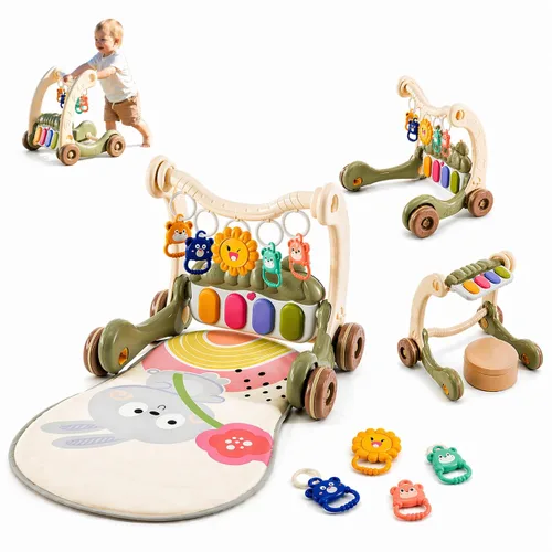 Tapete de juego 3 en 1 para el gimnasio del bebé, tapete para el tiempo boca abajo y centro de actividades de piano para patadas con juguetes
