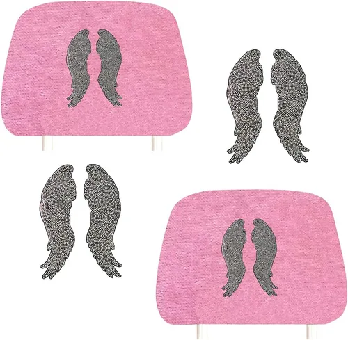 ALLBrand Fundas universales para reposacabezas de asiento de automóvil, camión, con diamantes de imitación, color rosa, paquete de 2 (ala de