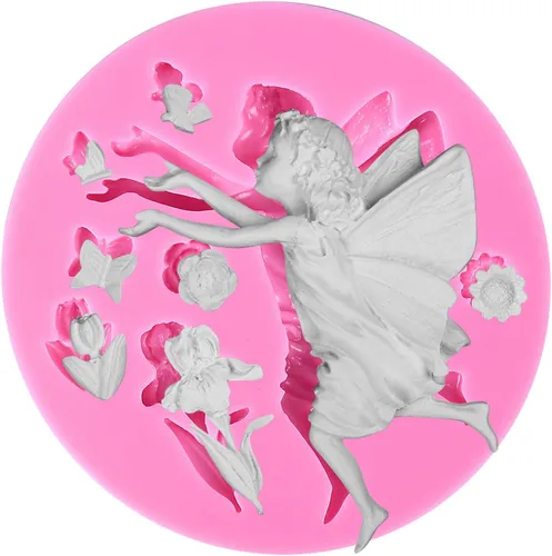 FUNSHOWCASE Molde de silicona para decoración de pasteles de hada o ángel con flores, para decoración de pasteles de fondant, decoración de