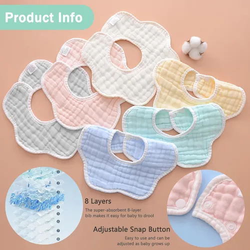 Miniatura 5 de Baberos de muselina para bebés, baberos para babero de dentición para bebé niña o niño de muselina de algodón Azur