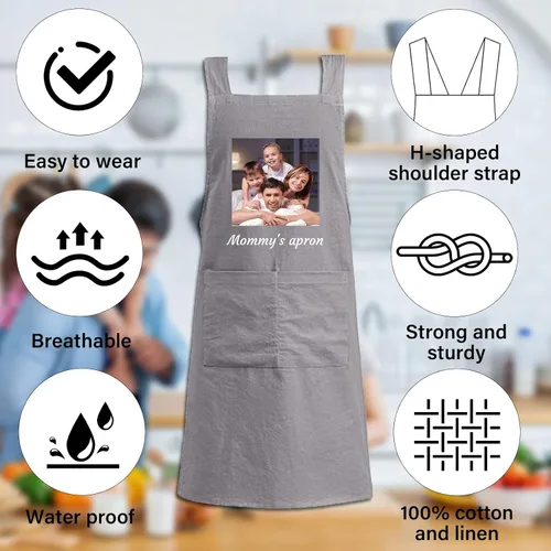 Miniatura 3 de Delantales personalizados para niños para cocinar, delantales personalizados para hombres, delantal de algodón y lino, regalo para mujeres