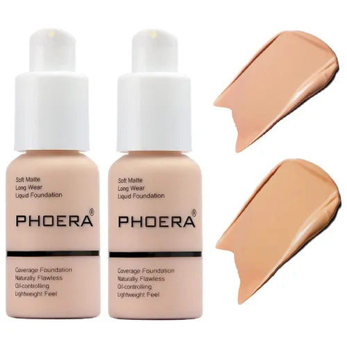 Miniatura 16 de Paquete de 2 bases PHOERA 101 porcelana, base de maquillaje de cobertura total para mujeres y niñas (101 porcelana)