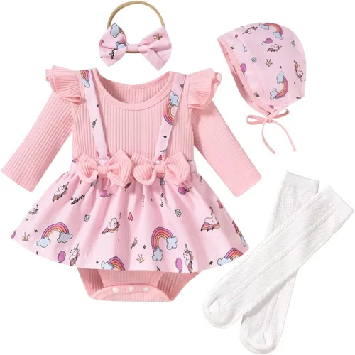 Miniatura 115 de Unutiylo Ropa de bebé recién nacida prematura con tirantes, traje de otoño e invierno, traje de manga larga con volantes