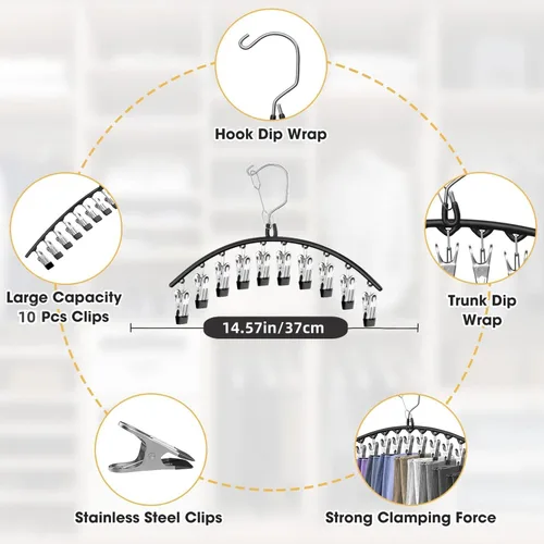 Miniatura 4 de Paquete de 3 perchas para faldas y pantalones con clips, organizador de leggings para colgar en el armario con 10 clips con capacidad para 30