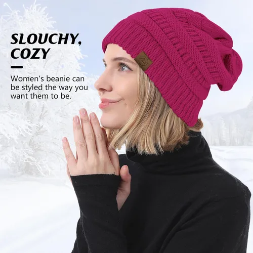 Miniatura 4 de Durio Gorros de invierno para mujer, gorro de punto trenzado, gorro de invierno grueso para mujer