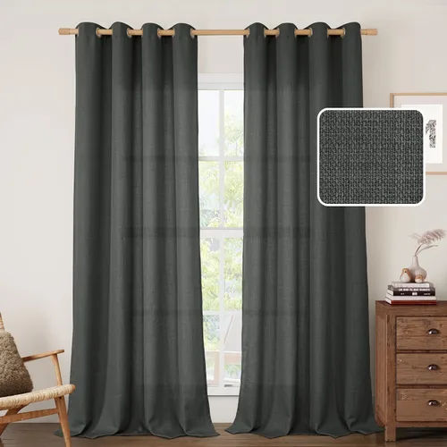 Miniatura 27 de LAMIT Cortinas de Lino Blancas Semitransparentes para Dormitorio, Paneles Filtrantes de Luz, Cortinas de Lino con Ojales de Protección de Privacidad