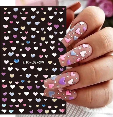 Miniatura 5 de Calcomanías de arte de uñas de flores, holográficas 5D en relieve de flores en relieve de corazón, calcomanías autoadhesivas para uñas, decoración