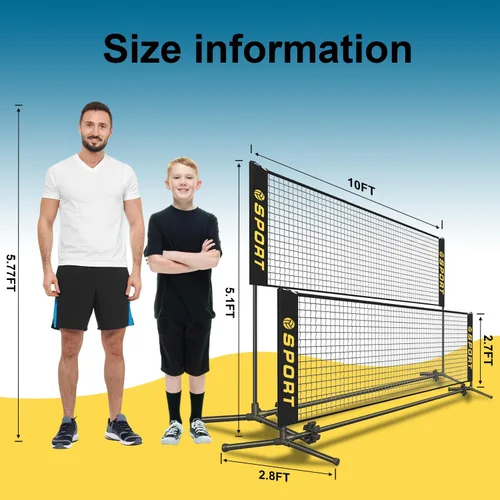 Miniatura 3 de Mini equipo de red de voleibol portátil de 10 pies con pelota de voleibol de goma, bomba y bolsa de transporte portátil. Altura ajustable de 2.7 a