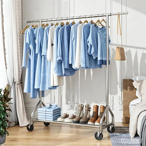 Miniatura 6 de Simple Trending Perchero resistente con carga de 450 libras, perchero para colgar ropa, perchero con ruedas y estantes, para el dormitorio, cuarto