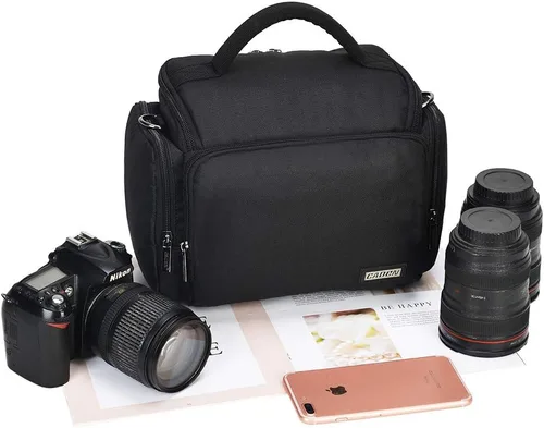 Miniatura 8 de CADeN Bolsa bandolera cruzada para cámara compatible con cámaras Nikon, Canon, Sony SLR/DSLR sin espejo y lentes a prueba de agua (1.0 M, negro)