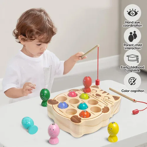 Miniatura 3 de Juego de pesca para niños de 3 a 5 años, madera Montessori Educación preescolar Aprendizaje Mano-Ojo Cognición y Habilidad Motora Fina Clasificación