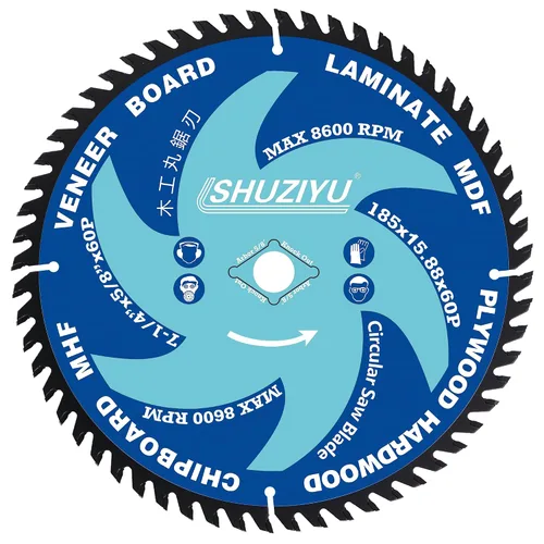 Miniatura 4 de 7-1/4 "(185MM)-24T-40T-60T, paquete de 3 piezas, árbol 5/8 "-diamante, Costa lisa. hoja de sierra circular, marco y rasgado, para laminado, tablero