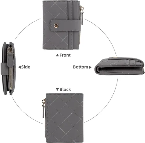Miniatura 23 de Cartera de cuero para mujer, pequeña, compacta, plegable, con bolsillo para monedas con cremallera