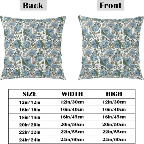 Miniatura 3 de Juego de 2 fundas de almohada con estampado de bloques azules de 16 x 16 pulgadas, diseño floral verde espárragos, fundas de almohada bohemias