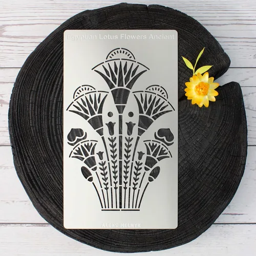 Miniatura 5 de Aleks Melnyk No.459 - Plantilla de metal, espirales, flores de loto egipcias antiguas, adorno, patrones, plantilla pequeña, 1 unidad, plantilla