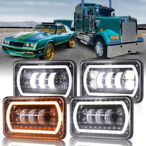 MOVOTOR Faros delanteros LED para todo terreno 4x6 con haz de halo blanco/amarillo, bombillas de repuesto H4651 H4656 H6545 H4668 para camiones