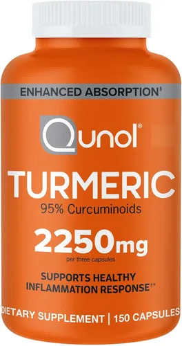 Qunol Cúrcuma Curcumina con pimienta negra, 2250 mg de extracto de cúrcuma con 95% de curcuminoides, suplemento de cúrcuma extra fuerte, absorción