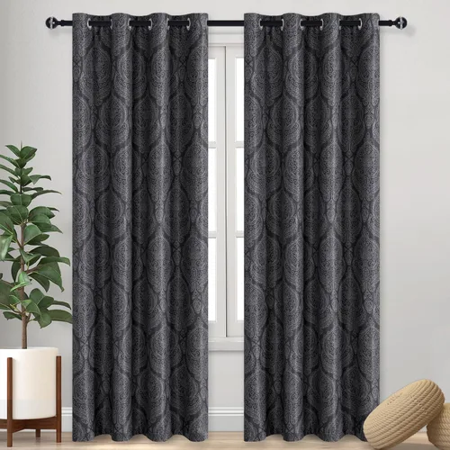 Miniatura 10 de DWCN - Cortinas blackout para dormitorio, diseño de damasco con aislamiento térmico y ojales, para sala de estar, juego de 2 paneles de cortina Gris
