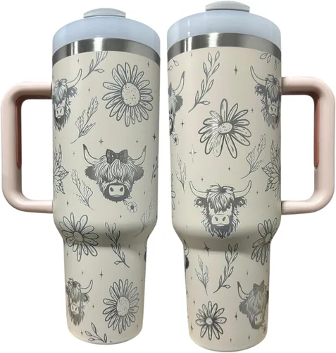 Miniatura 9 de Botella de agua de acero inoxidable de 40 oz taza Longhorn Bottle Bull Tumbler Cow Gift Western Water Bottle Cup (24oz Cream(90)-Longhorn (D35))