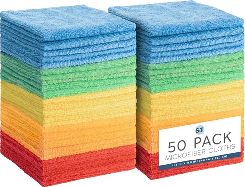 S&T INC. Paquete de 50 paños de limpieza de microfibra, toalla de microfibra a granel para el hogar, toallas de microfibra reutilizables para