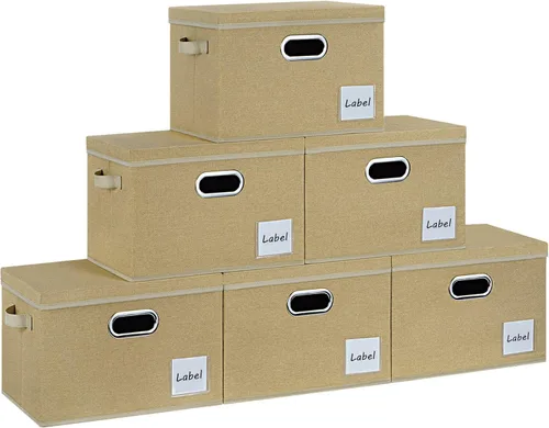 Miniatura 9 de LHZK Contenedores de almacenamiento extra grandes con tapas, cajas de almacenamiento plegables de tela de lino para organización de clósets, 15.75 x