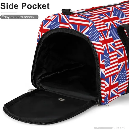 Miniatura 7 de Bolsa de gimnasio con bandera de Estados Unidos y Reino Unido para mujeres y hombres, bolsa de lona ligera, bolsa de viaje con correa para el hombro