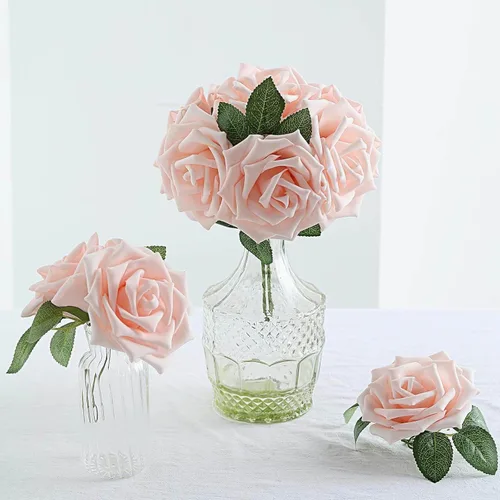 Miniatura 7 de Efavormart - 24 rosas de espuma artificial de 5 pulgadas con tallo y hojas para bodas, fiestas, hogar, eventos, boda, aniversario, fiesta, color oro