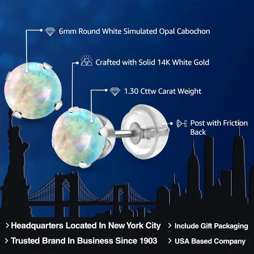 Miniatura 74 de Gem Stone King Aretes solitarios con piedra natal de oro de 14 quilates Redondos de 0.236 in Aretes de oro para mujeres y hombres