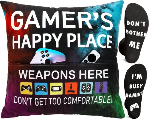 Regalos de jugador OCCdesign para adolescentes y hombres, decoración para habitación de juegos, juego de funda de almohada para jugador y calcetines