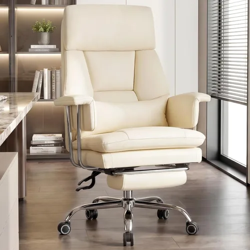 Furniliving Silla de oficina grande y alta con reposapiés, silla de oficina ejecutiva de piel sintética con respaldo alto y soporte lumbar