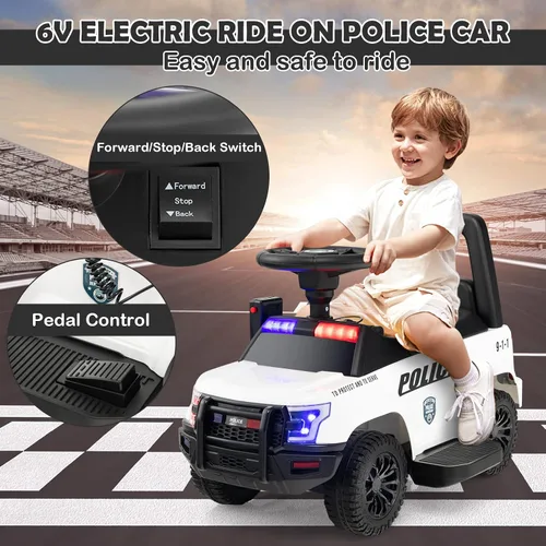 Miniatura 3 de GLACER Coche de policía para niños, auto de juguete eléctrico a batería de 6 V con megáfono real, música, luces intermitentes de sirena y faros