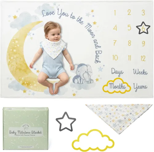 Miniatura 11 de Manta mensual de hito para bebé Bliss n' Baby para niña - 152,4x101,6 cm - Manta antiarrugas para recién nacido con tabla de crecimiento - Lavable