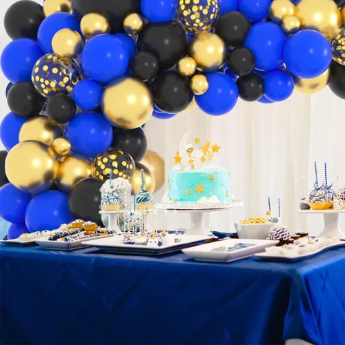 Miniatura 7 de Kit de arco de guirnalda de globos azul real, negro y dorado, globos azules y negros, globos metálicos dorados, globos de videojuegos para hombres