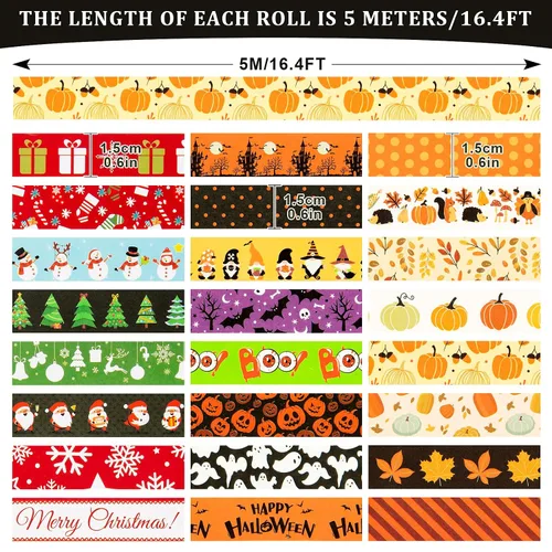 Miniatura 2 de Whaline 24 Rollos de Cinta Washi de Otoño Halloween Juego de Cinta Washi Navideña de Acción de Gracias Hojas de Otoño Calabaza Cinta de Enmascarar