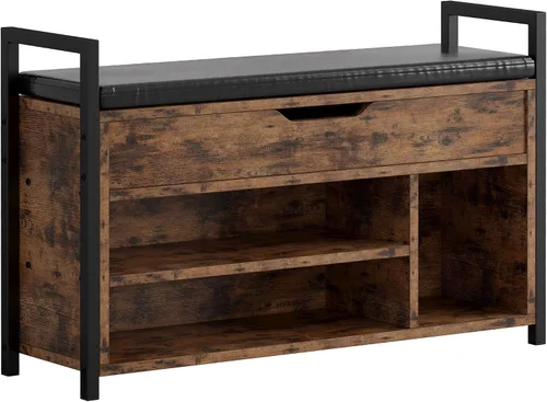 IRONCK Banco de almacenamiento de zapatos, banco de entrada con caja de almacenamiento de tapa elevable, banco de metal y tablero para entrada,