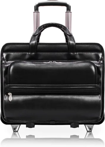 McKleinUSA, P Series, Franklin, cuero vacuno de grano superior, cuero de 17 pulgadas, maletín para portátil con ruedas desmontables, color negro