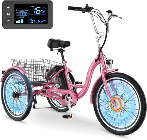 Miniatura 11 de MOPHOTO Triciclo eléctrico para adultos y personas mayores, E-Trike de 3 ruedas de 24/26 pulgadas con batería extraíble de 36 V motor de 350 W