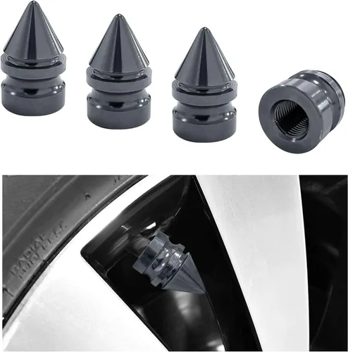 Miniatura 18 de Ziciner 4 tapas de válvula de neumático de automóvil, accesorios de aleación de aluminio con pinchos, cubiertas de vástago de rueda a prueba de Verde