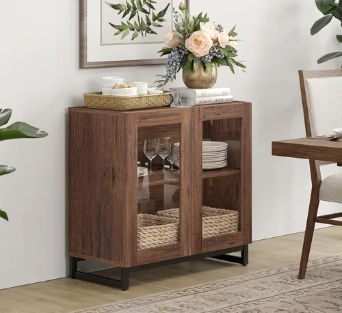 Miniatura 23 de WAMPAT - Gabinetes de aparador con puertas de vidrio, aparador moderno con estante ajustable, gabinete de almacenamiento para barra de café