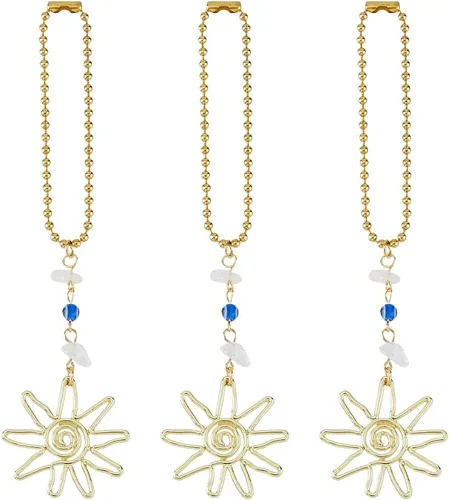 SUPERFINDINGS 3 piezas de adorno colgante de ojo malvado para automóvil, dije de buena suerte, decoración dorada de aleación con dije de sol,