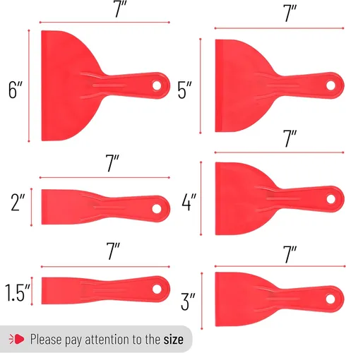 Miniatura 3 de Bates - Juego de 6 cuchillos de masilla de plástico, raspador de pintura, herramienta de spackle y esparcidor Rojo