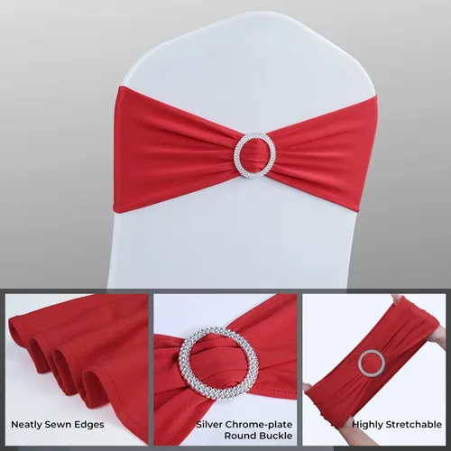 Miniatura 4 de Babenest Fajas de elastano para silla con lazos 30 piezas, banda elástica premium para silla con hebilla deslizante, lazos universales elásticos Rojo