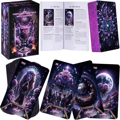 Baraja de cartas de tarot para principiantes con libro guía, bonita y única de 400 GSM gruesa rosa morada (original) cartas de tarot oráculo con